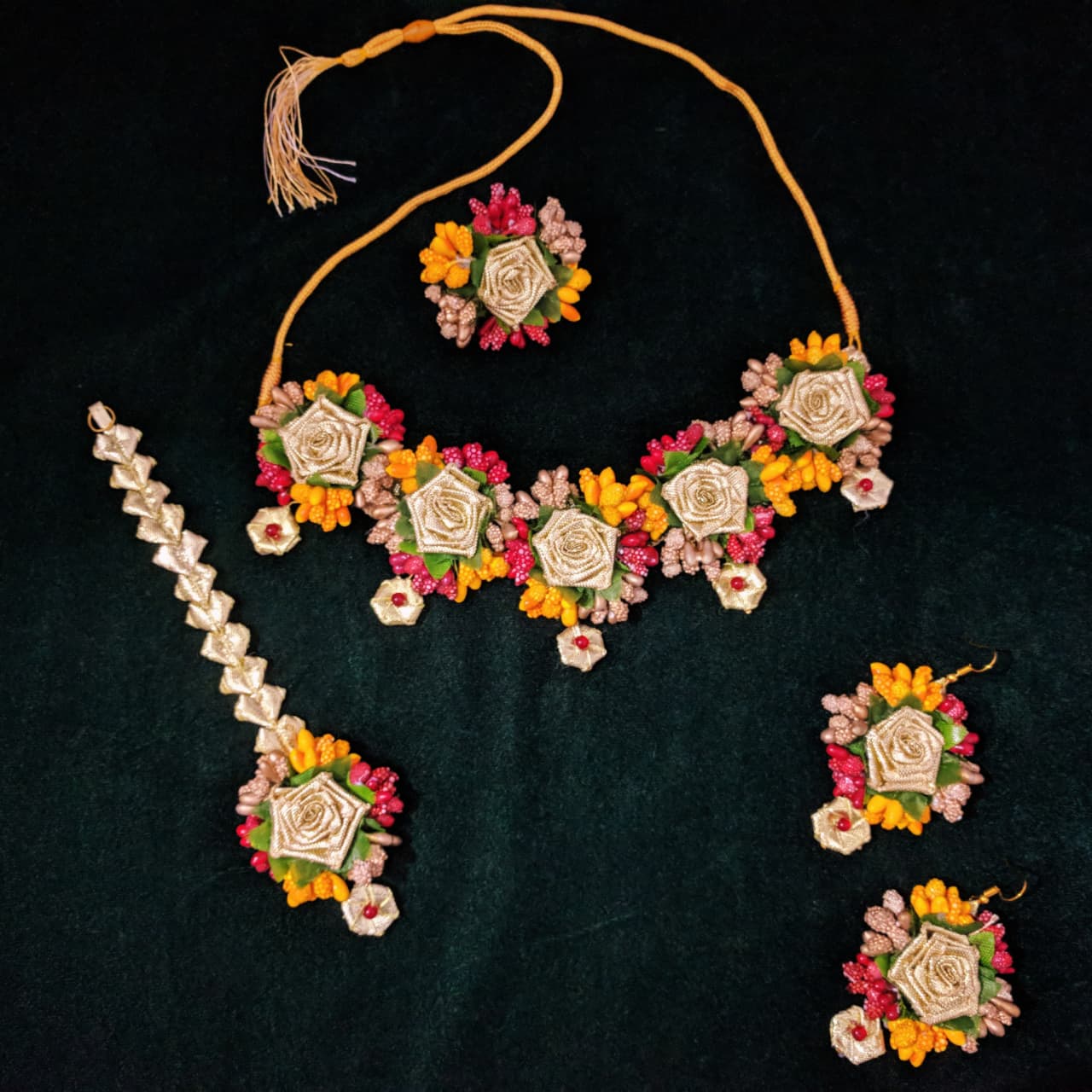 Black mirror-work floral set